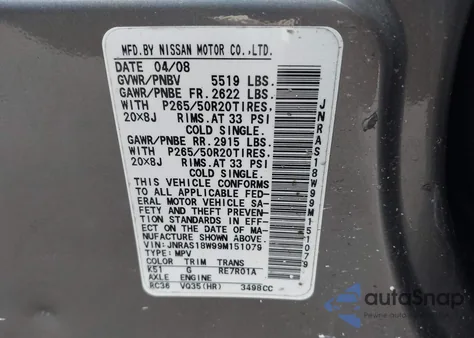 2009 Infiniti Fx35 z USA, uszkodzony, nr VIN JNRAS18W99M151079